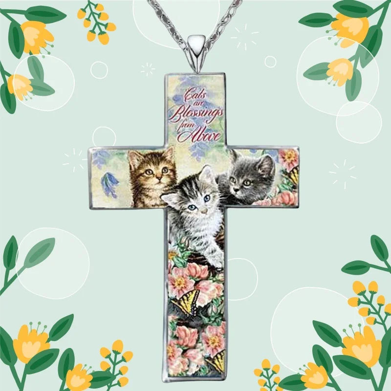 Kitschy Kittens Cross Necklace