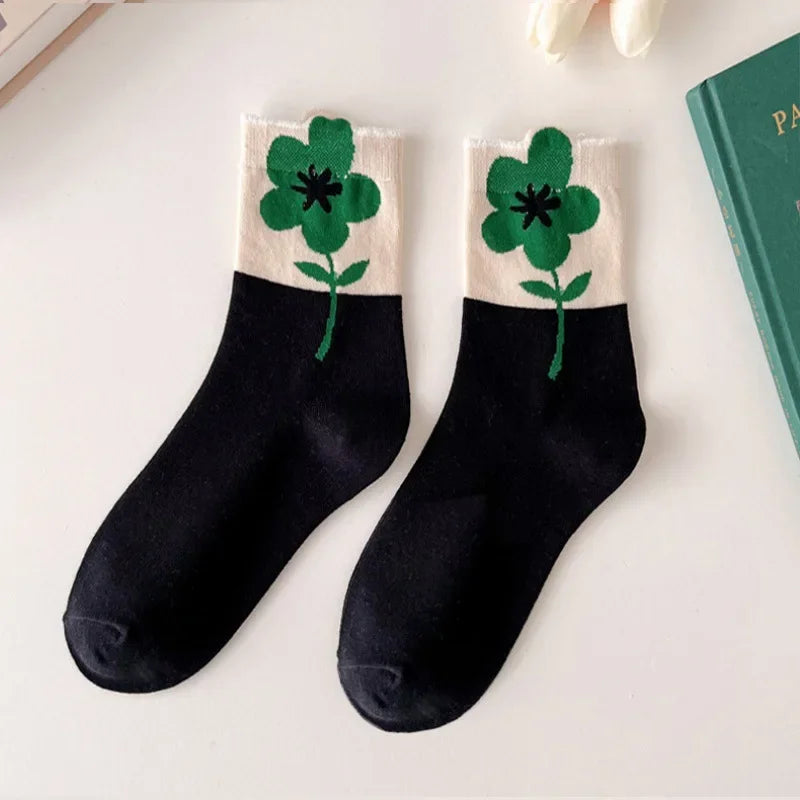 Women Socks Japanese Korean Style Cartoon Flower Rabbit Harajuku Cute Kawaii Mid Tube Breathable Casual Short Cotton Socks - Ice Cream Cake
