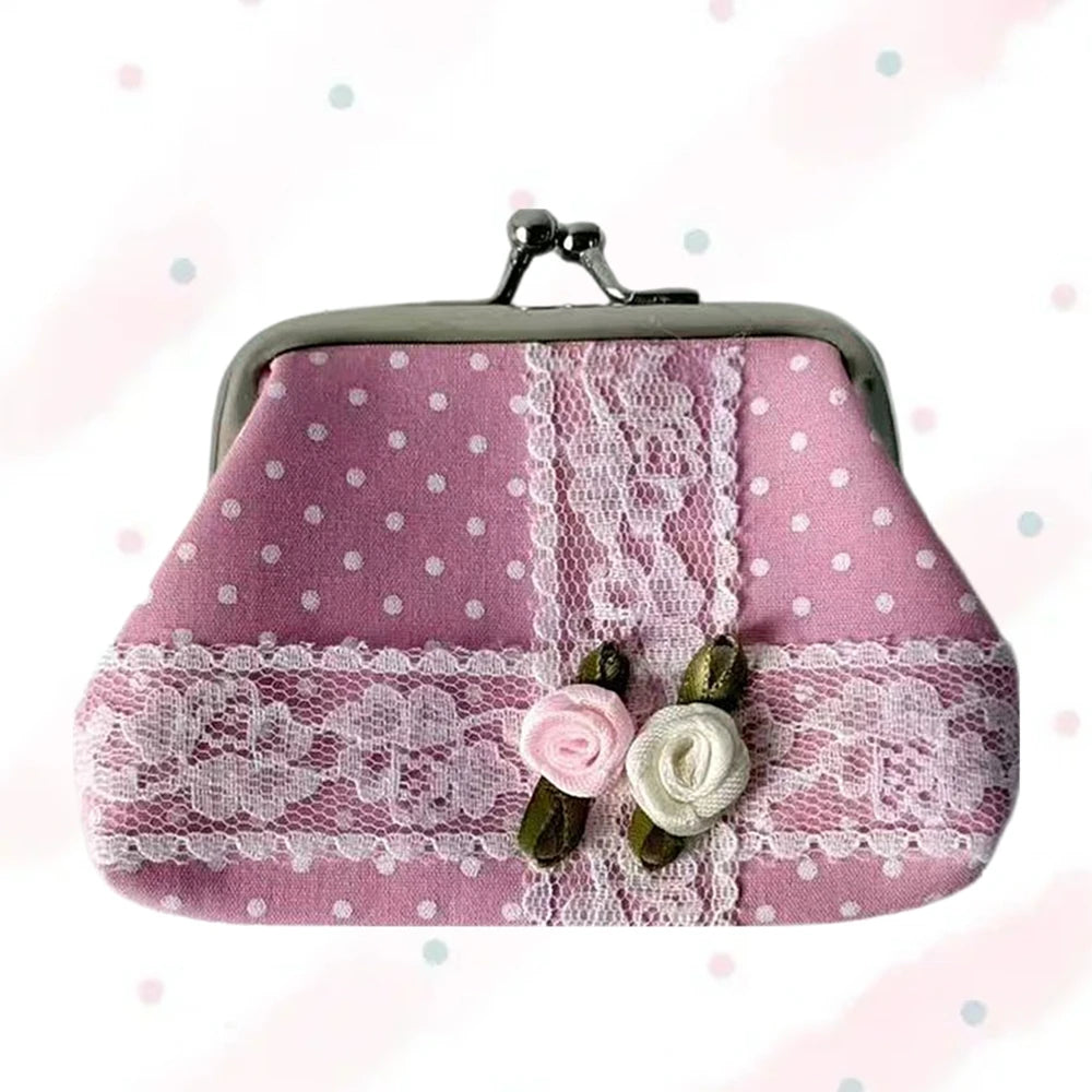 Cute Y2k Coin Purses Lady Small Wallet Wave Dot Handmade Lace Showa Rose Vintage Bag Hanging Pendant Earphone Bag Wallet - Ice Cream Cake