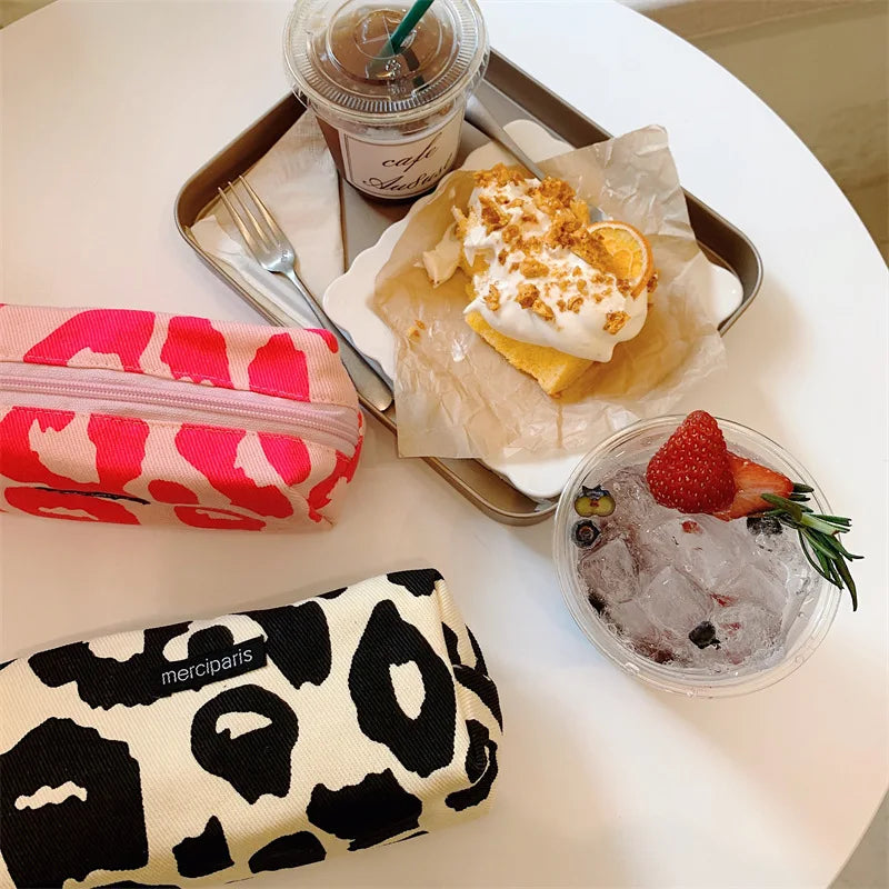 Korean Fashion Plaid Travel Makeup Kits Cosmetic Storage Bag Women Handbags Wallet Organizer Cute School Pencil Cases Pouch Bags - Ice Cream Cake