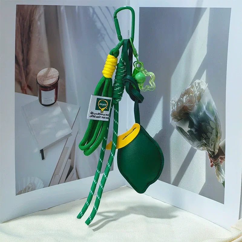 Cute Fruit Keychain Cartoon Lemon PU Leather Bag Pendant Birthday Gifts Car Keyring Girl/Boy - Ice Cream Cake