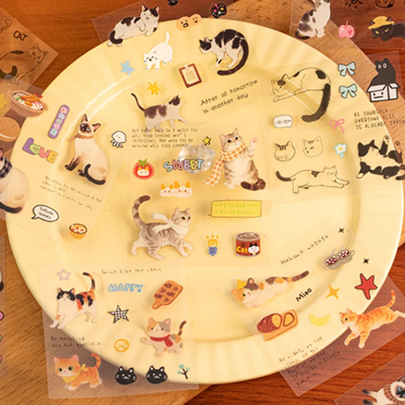 20pcs Corner Cats PET Square Sticker Book for Journal Scrapbooking Planner Decoration Waterproof Cute Animal Stickers, Mr. Paper - Ice Cream Cake