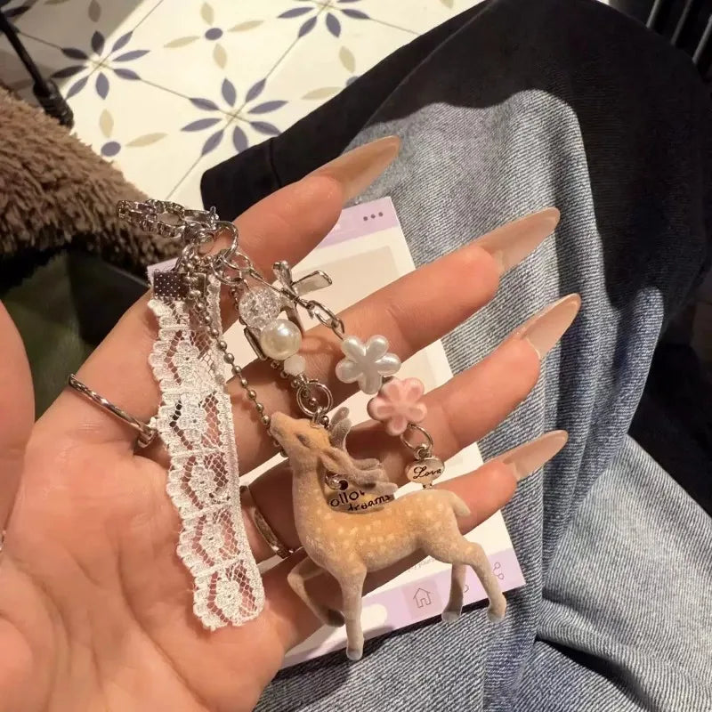 Flocked Deer Coquette Clip-On Charm Keychain