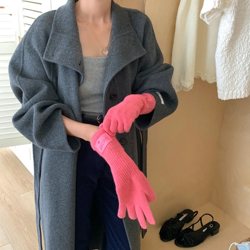New Fashion Solid Color Touch Screen Knitted Gloves Women Winter Gloves Warm Gloves Solid Work Gloves Mittens For Women - Ice Cream Cake