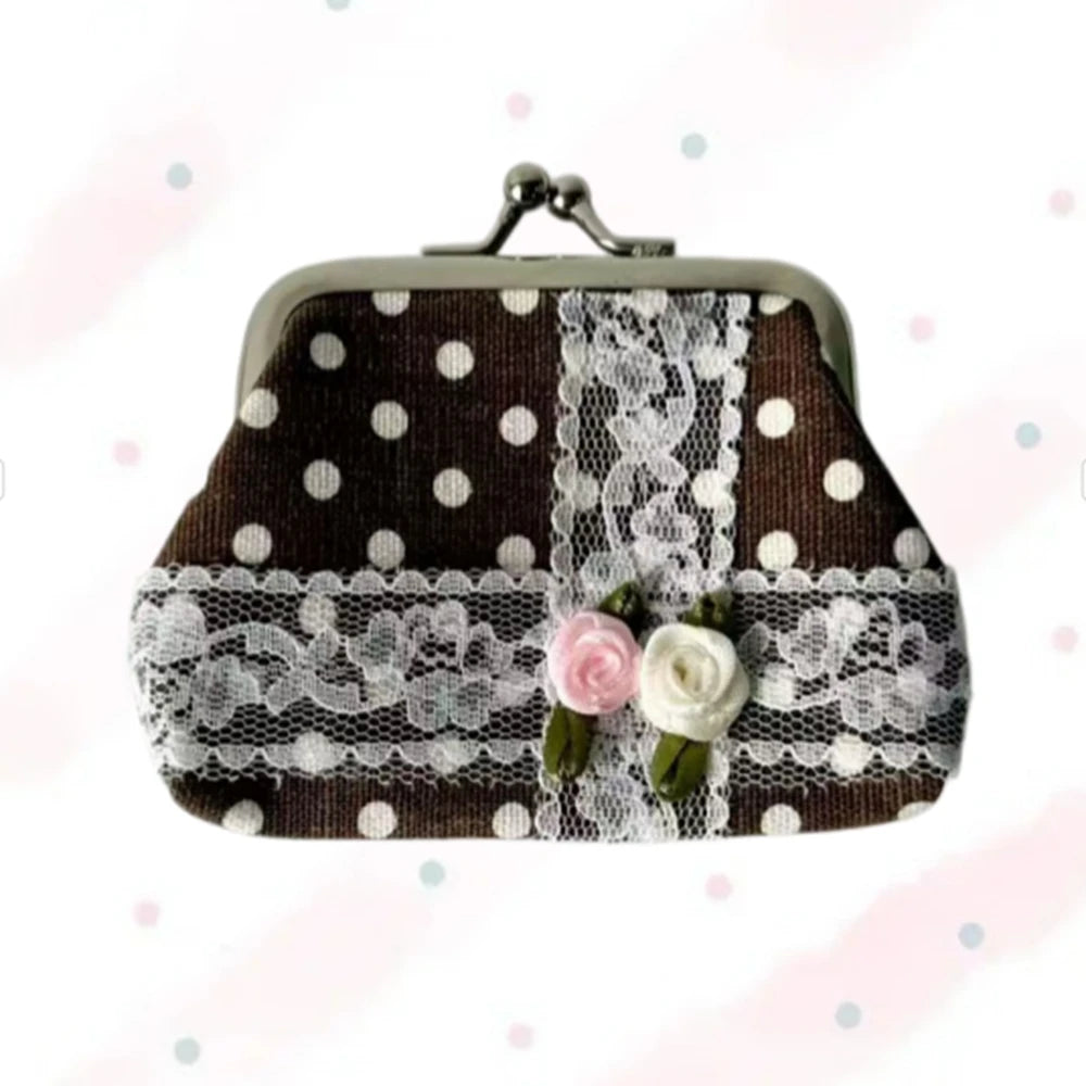 Cute Y2k Coin Purses Lady Small Wallet Wave Dot Handmade Lace Showa Rose Vintage Bag Hanging Pendant Earphone Bag Wallet - Ice Cream Cake
