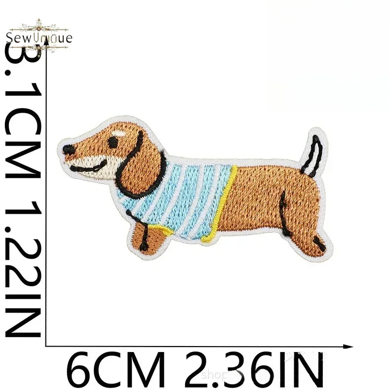 Korean Cute Dachshund Dog Embroidery Cloth Sticker DIY Bag Dress Up Puppy Patch Ironing DIY Apparel Sewing Supplies - Ice Cream Cake