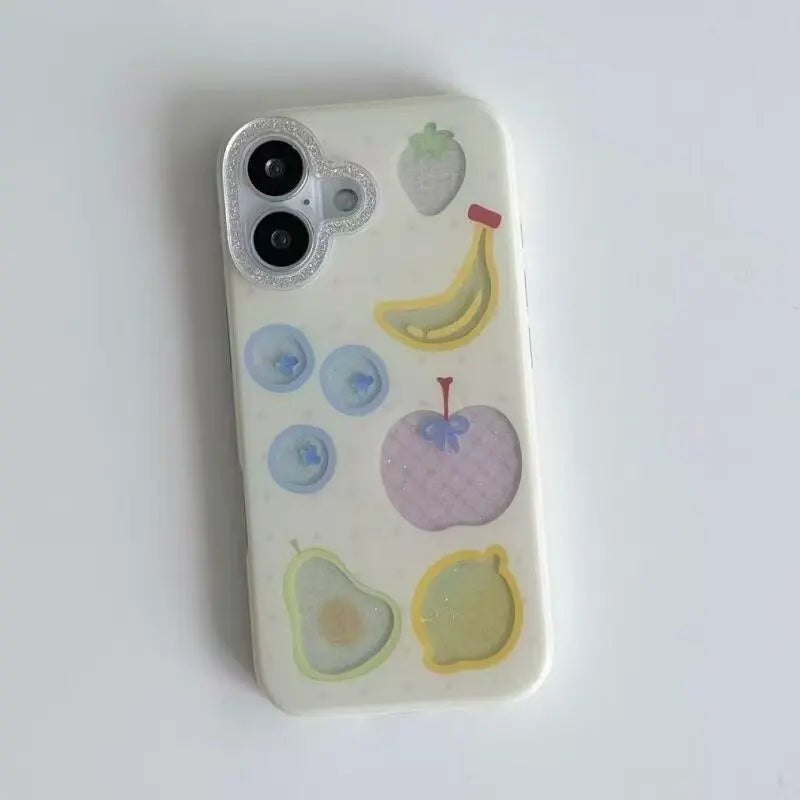 Fashion Fresh Hollow Out Glitter Fruit Print Cute Phone Case For iPhone 17 Air 16 15 Pro Max 14 13 12 11 XR X 7 8 Plus Y2K Cover - Ice Cream Cake
