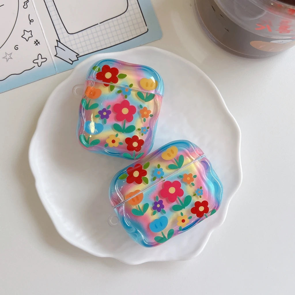 Fashion Dopamine Colorful Flower Print With Beaded Charm Pendant Protect Earphone Cover Case for AirPods 1 or 2 3 4 Pro 2 Pro 3 - Ice Cream Cake