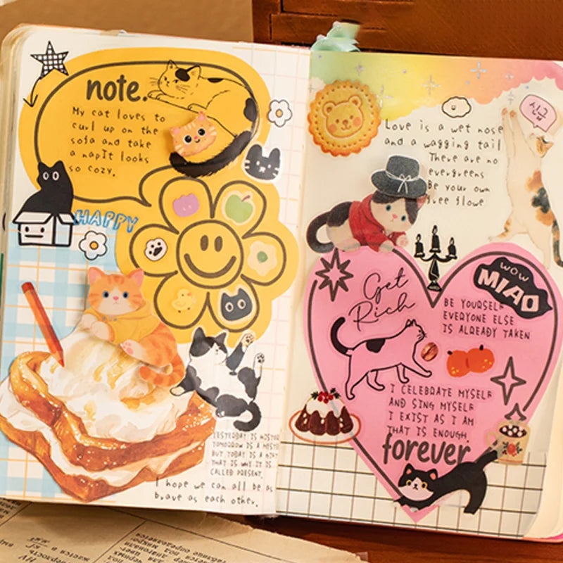 20pcs Corner Cats PET Square Sticker Book for Journal Scrapbooking Planner Decoration Waterproof Cute Animal Stickers, Mr. Paper - Ice Cream Cake