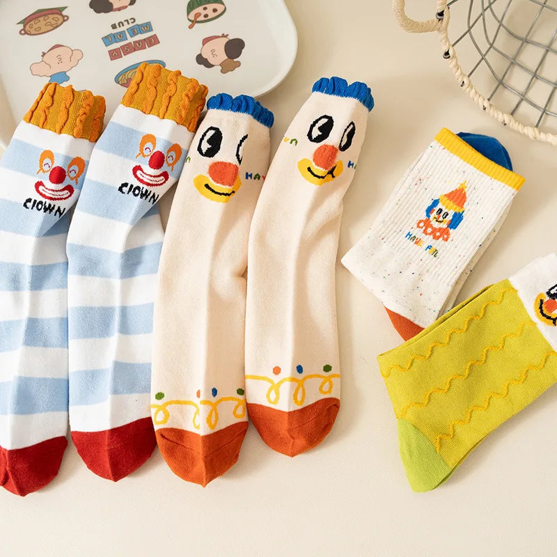 Funny Cute Cartoon Clown Casual Sports Women's Mid-tube Socks Cartoon Circus Long Cotton Socks Personality Brand Socks - Ice Cream Cake