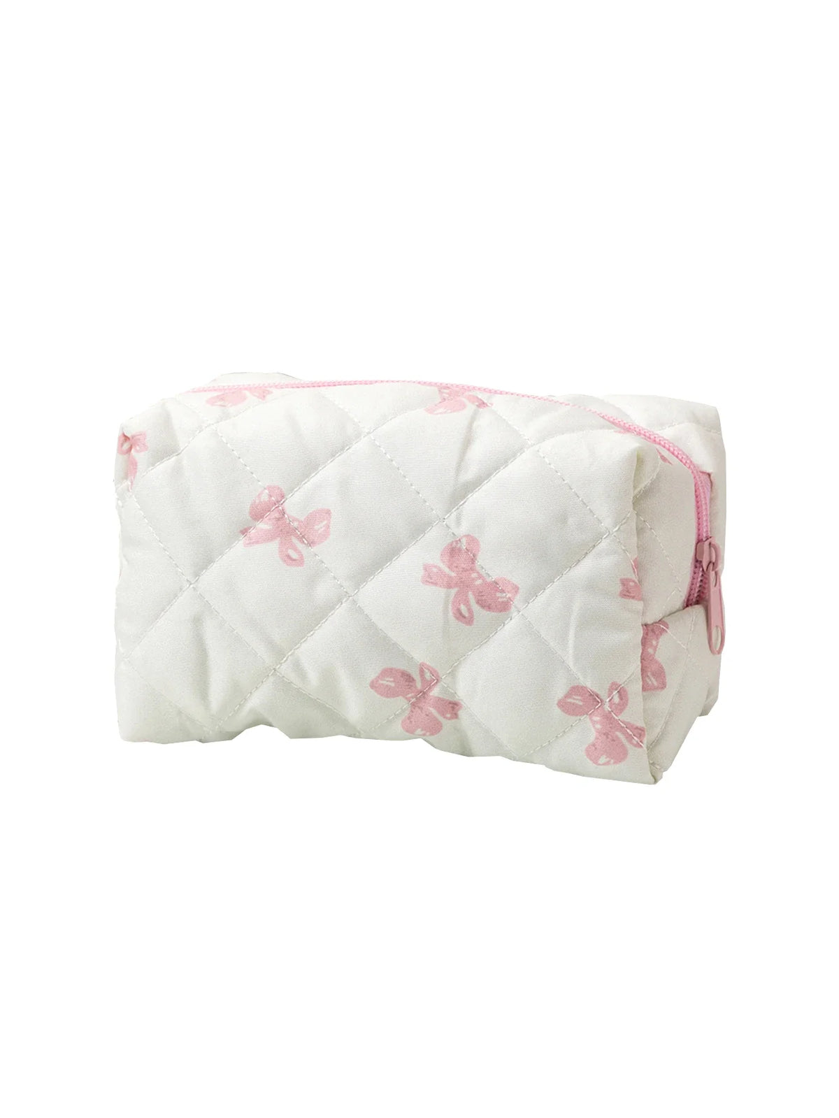 Quilted Gingham Bow Zipper Pouch