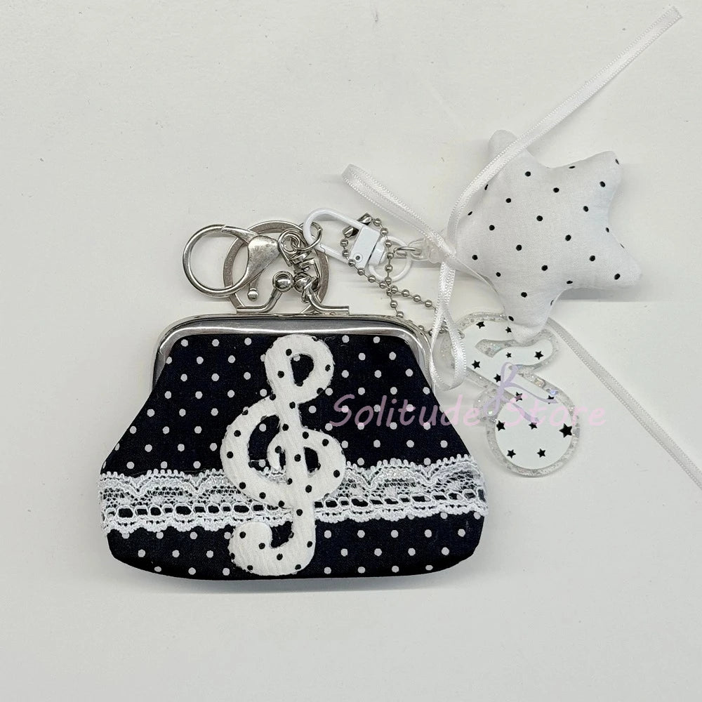 Cute Y2k Coin Purses Lady Small Wallet Wave Dot Handmade Lace Showa Rose Vintage Bag Hanging Pendant Earphone Bag Wallet - Ice Cream Cake