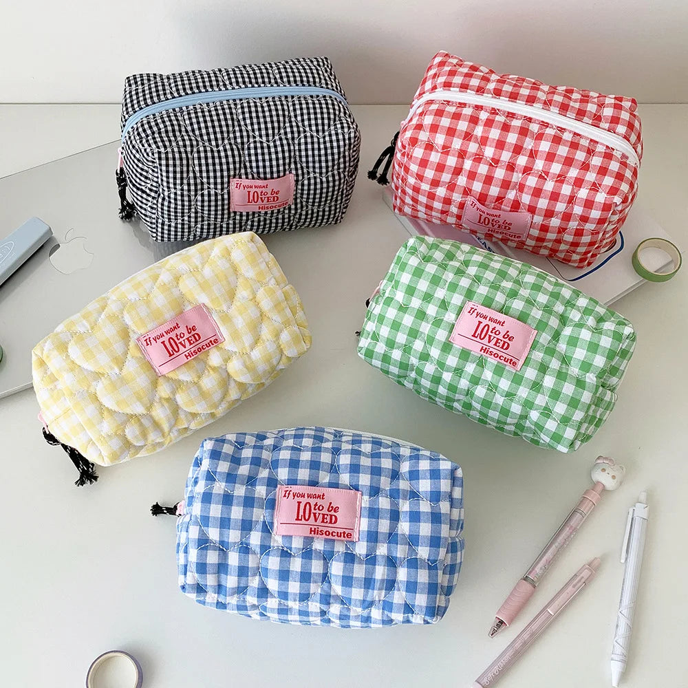 Fashion Simple Heart Square Makeup Bag Cute Girls Travel Large Capacity Storage Handbag Women Grooming Bag Student Pencil Case - Ice Cream Cake