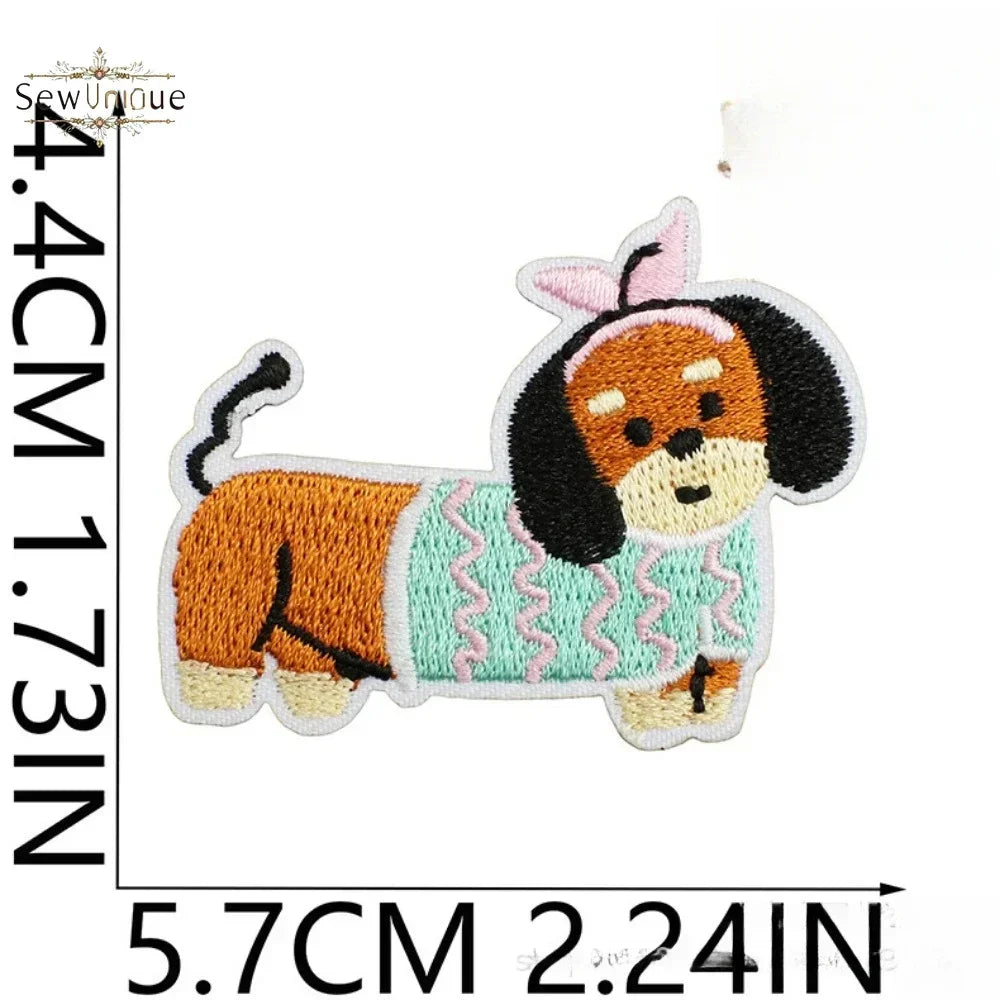 Korean Cute Dachshund Dog Embroidery Cloth Sticker DIY Bag Dress Up Puppy Patch Ironing DIY Apparel Sewing Supplies - Ice Cream Cake