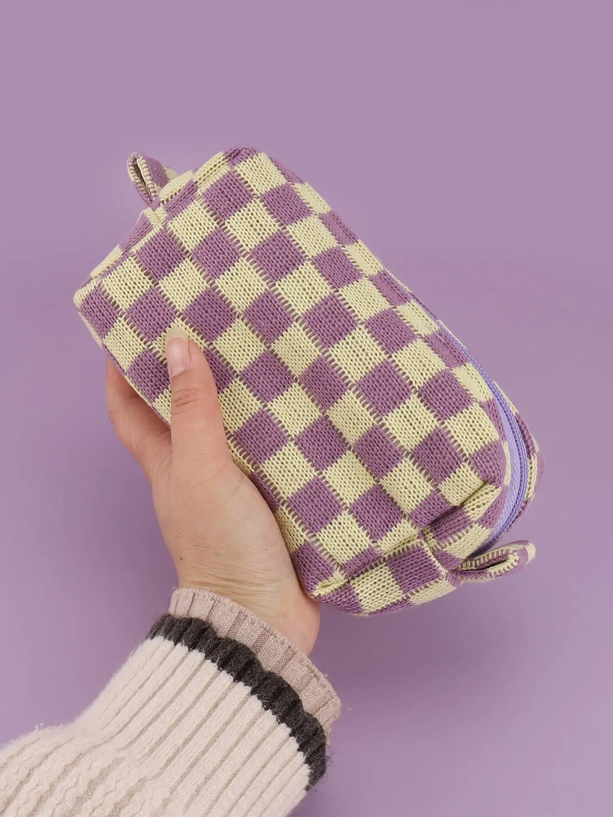 Purple Checkerboard Zipper Pouch