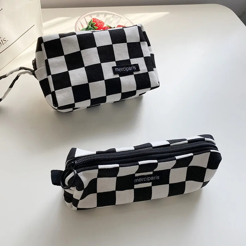 Korean Fashion Plaid Travel Makeup Kits Cosmetic Storage Bag Women Handbags Wallet Organizer Cute School Pencil Cases Pouch Bags - Ice Cream Cake