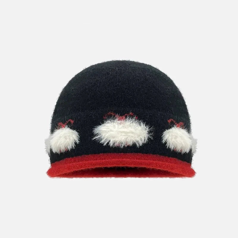 Fluffy Ram Knit Beanie Hat