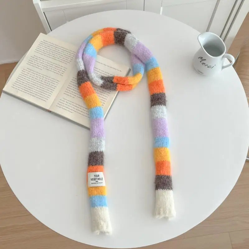Multicolour Stripey Knit Skinny Scarf