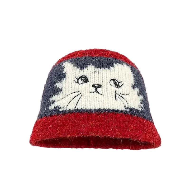 Knitted Kitty Cat Bucket Hat