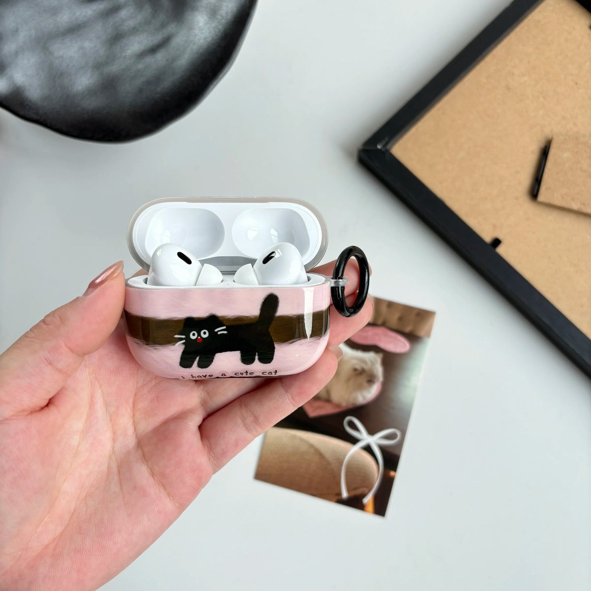 Strawberry and Chocolate Black Cat AirPods Charger Case Cover