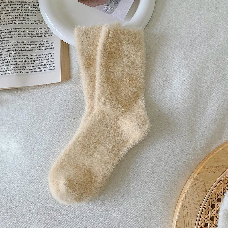 Female Mink Fur Snow-ground Knee Socks, Winter and Autumn Thickened and Warmened Padded Socks, Floor Sleeping Socks - Ice Cream Cake