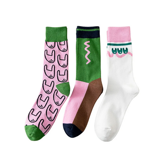 Neapolitan Bunny Theme Crew Socks (3 Designs)