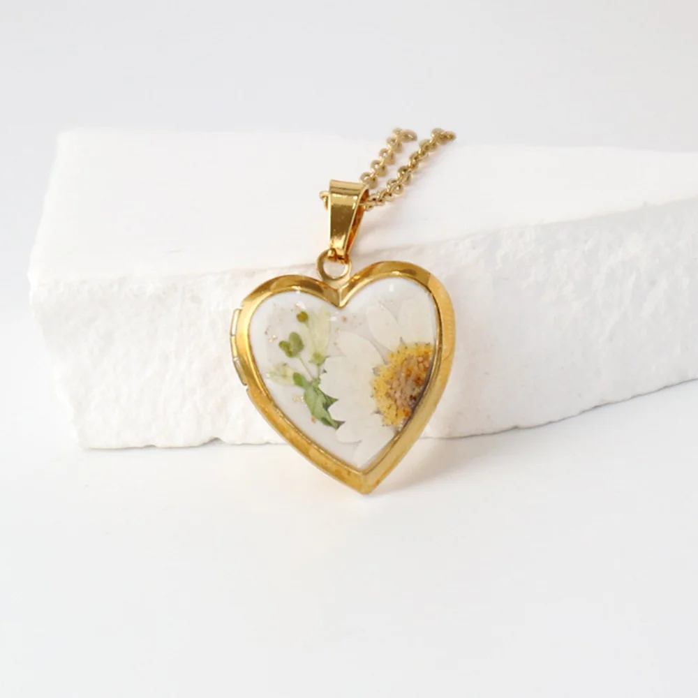 Heart Shaped Birth Flower Locket Pendant Necklace (12 Designs) - Ice Cream Cake