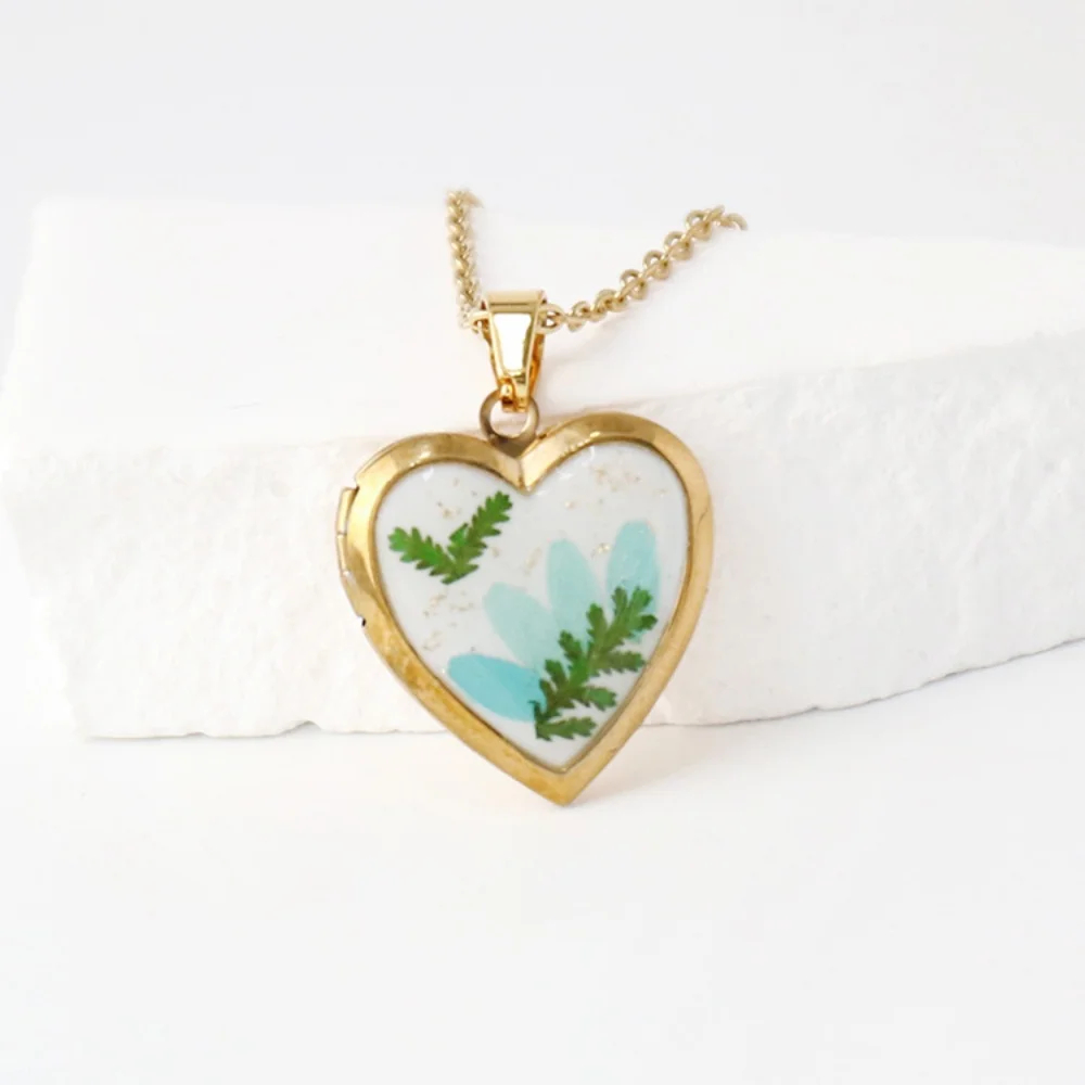 Heart Shaped Birth Flower Locket Pendant Necklace (12 Designs) - Ice Cream Cake