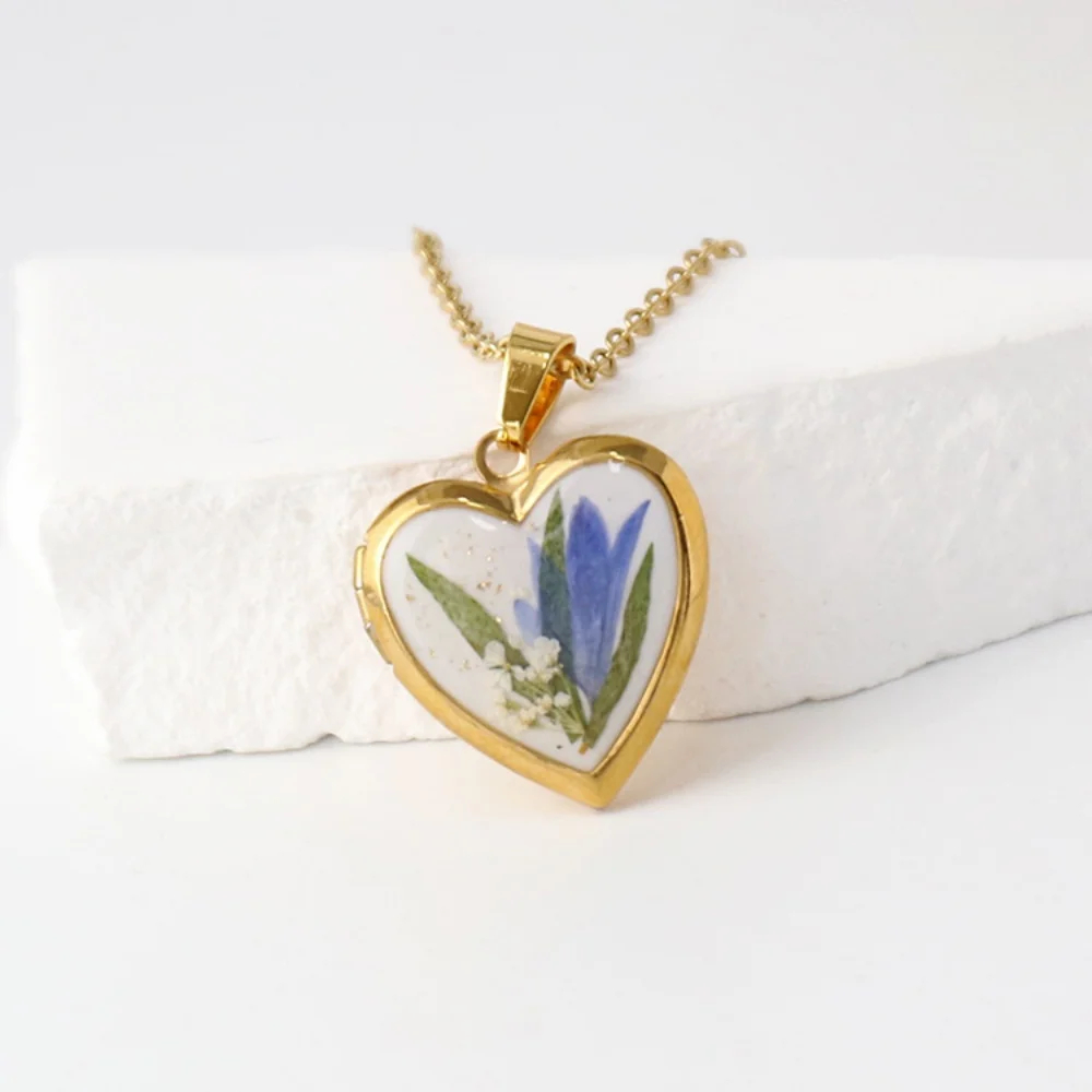 Heart Shaped Birth Flower Locket Pendant Necklace (12 Designs) - Ice Cream Cake