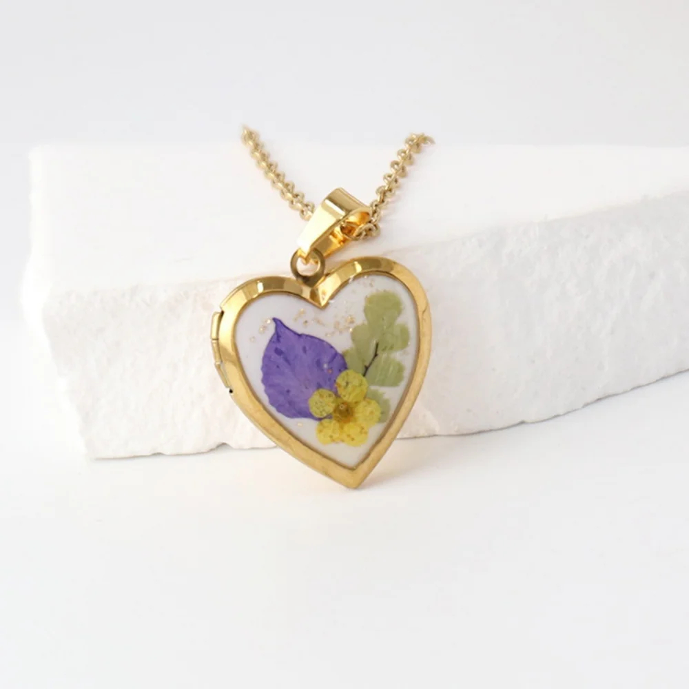 Heart Shaped Birth Flower Locket Pendant Necklace (12 Designs) - Ice Cream Cake