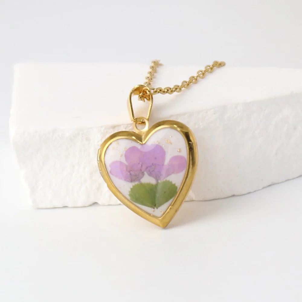 Heart Shaped Birth Flower Locket Pendant Necklace (12 Designs) - Ice Cream Cake