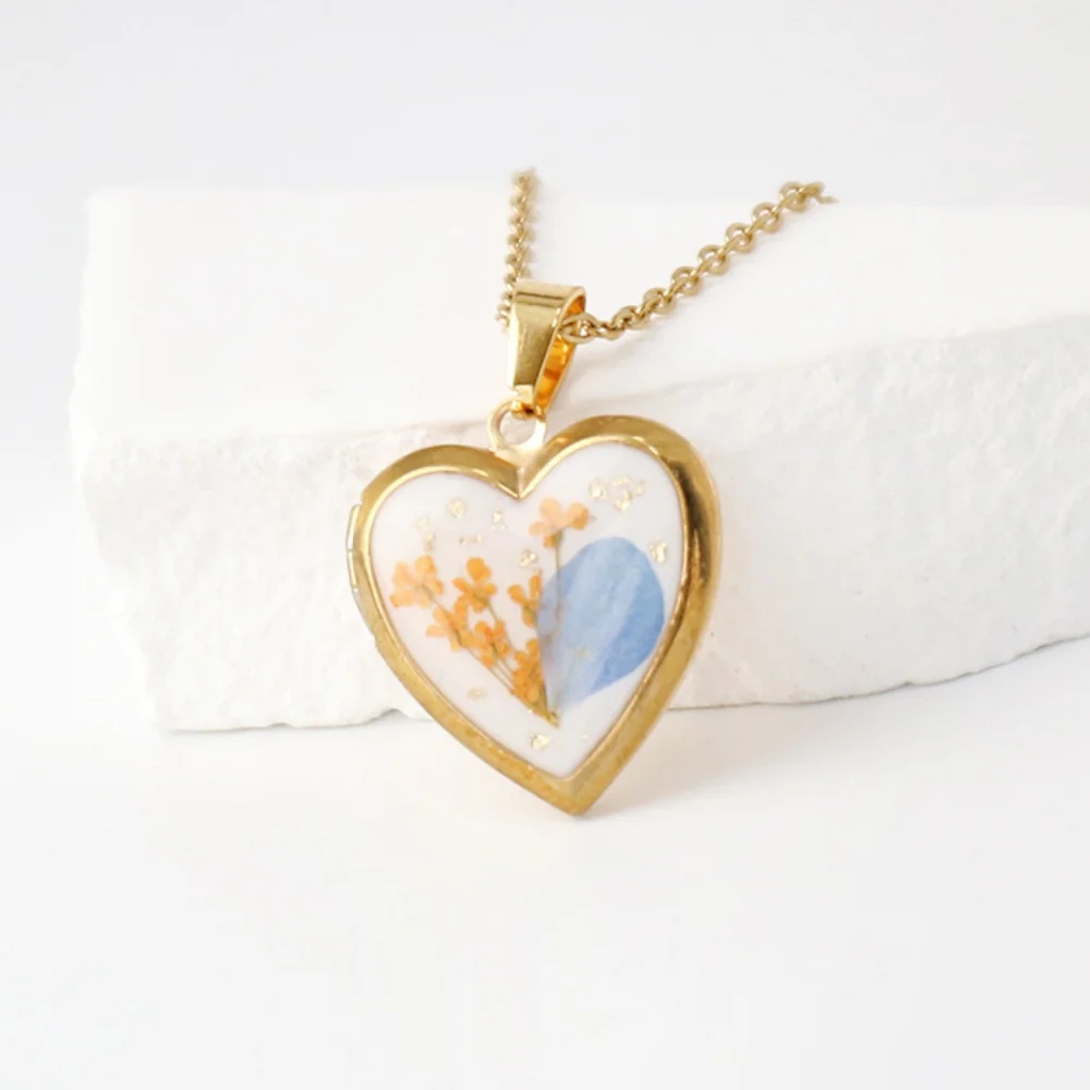 Heart Shaped Birth Flower Locket Pendant Necklace (12 Designs) - Ice Cream Cake