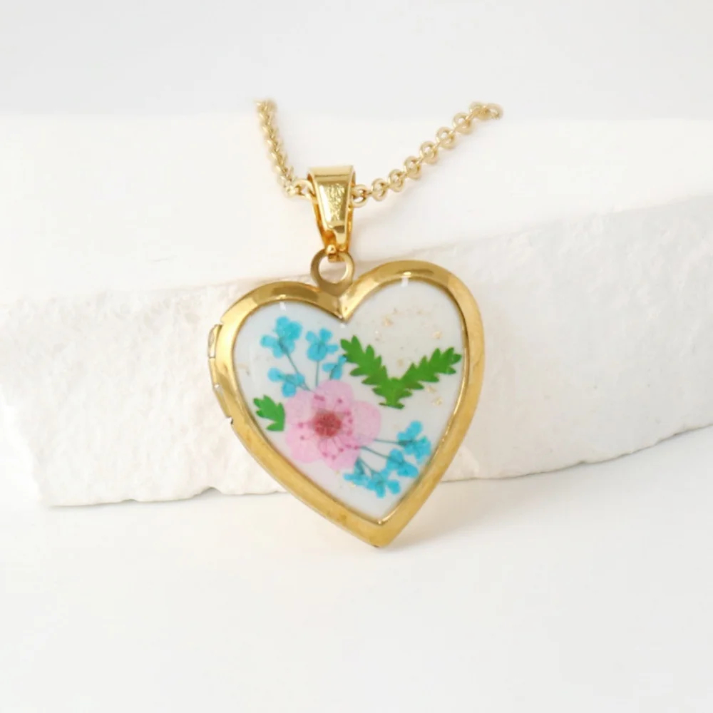 Heart Shaped Birth Flower Locket Pendant Necklace (12 Designs) - Ice Cream Cake