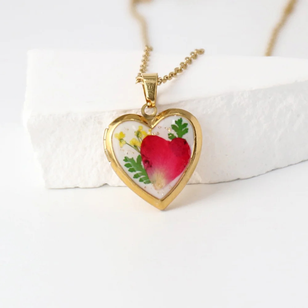 Heart Shaped Birth Flower Locket Pendant Necklace (12 Designs) - Ice Cream Cake