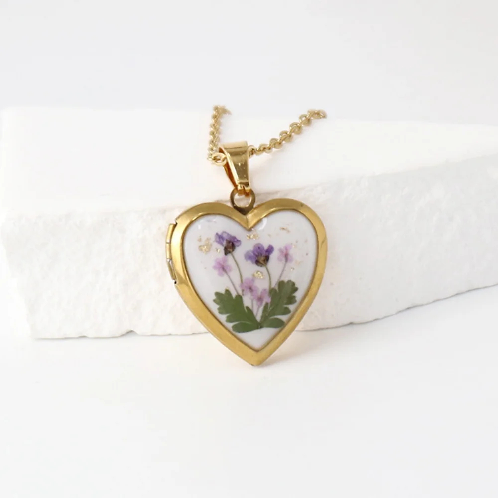 Heart Shaped Birth Flower Locket Pendant Necklace (12 Designs) - Ice Cream Cake