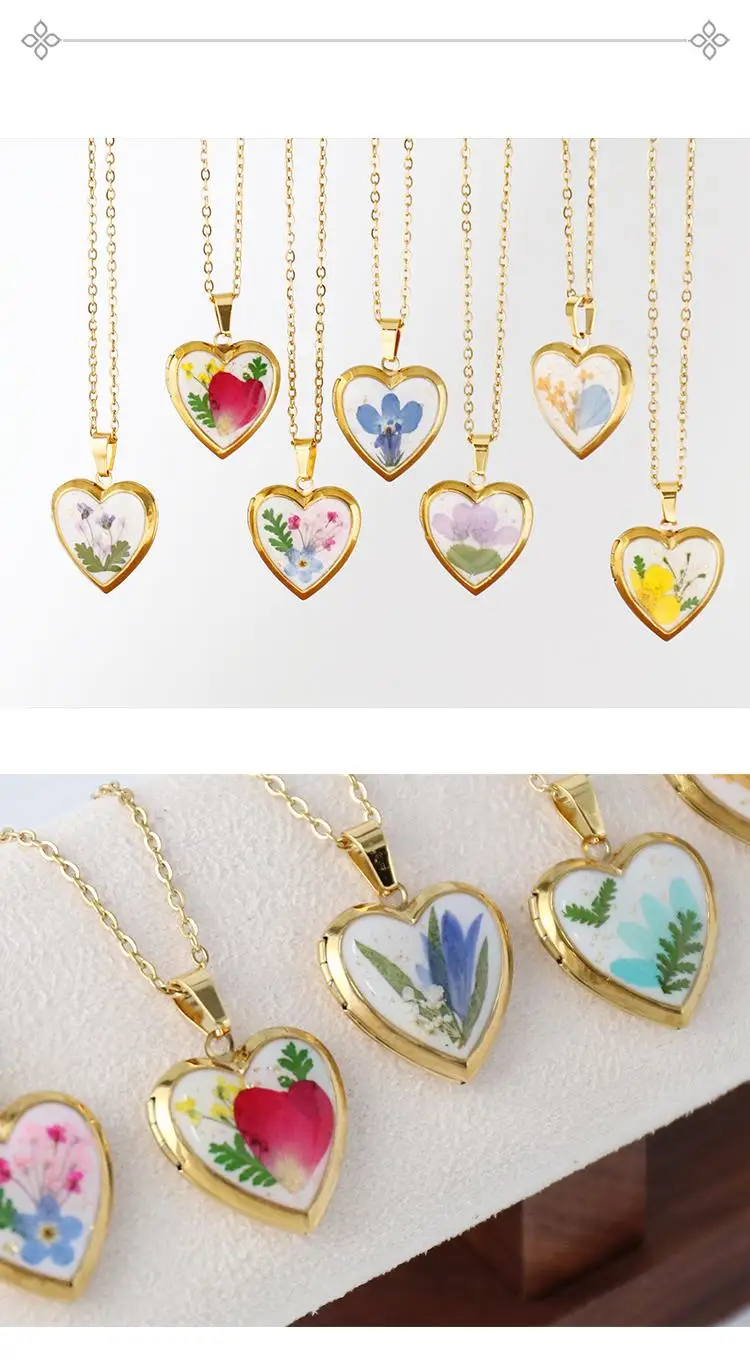 Heart Shaped Birth Flower Locket Pendant Necklace (12 Designs) - Ice Cream Cake