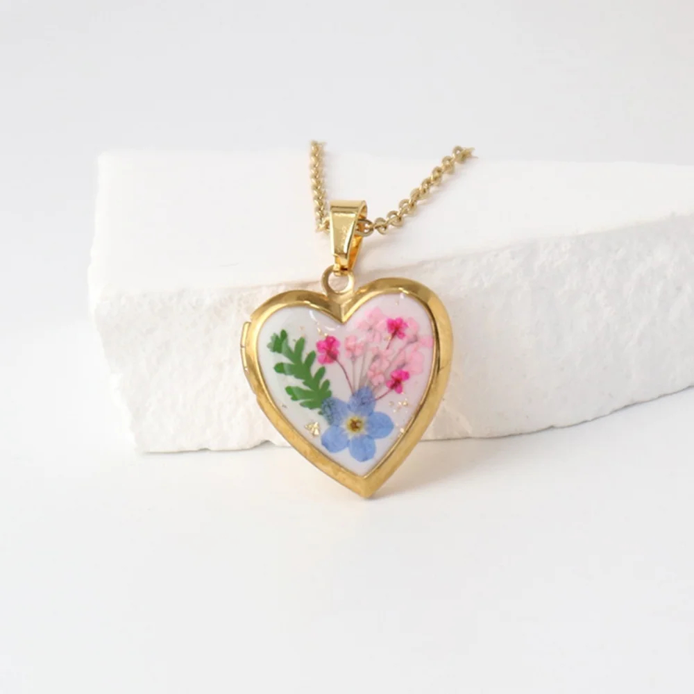 Heart Shaped Birth Flower Locket Pendant Necklace (12 Designs) - Ice Cream Cake