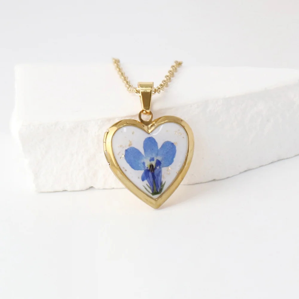 Heart Shaped Birth Flower Locket Pendant Necklace (12 Designs) - Ice Cream Cake