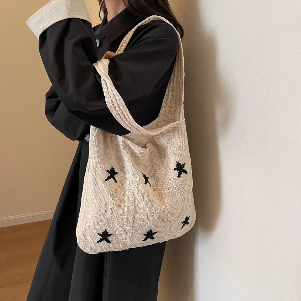 Retro Knitted Star Tote Bag (5 Colours)