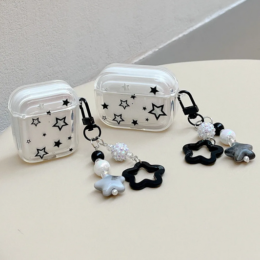 Black Star AirPods Case Cover Wth Charm Strap