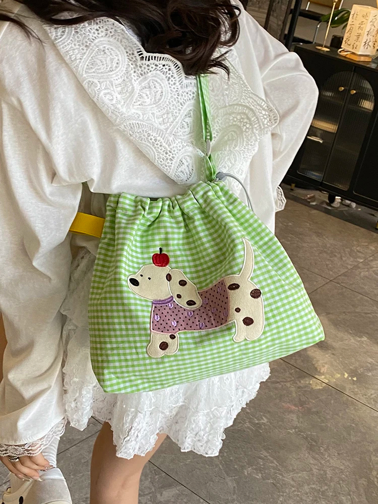 Stylish Dachshund Patchwork Gingham Shoulder Bag (5 Designs) - Ice Cream Cake