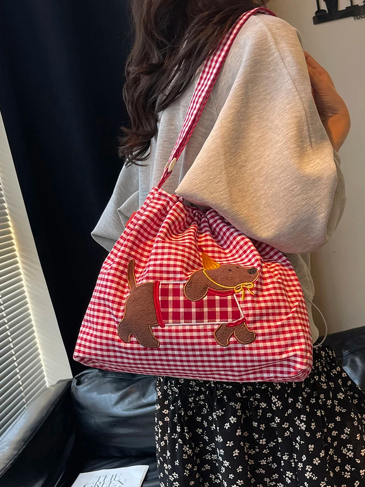 Stylish Dachshund Patchwork Gingham Shoulder Bag (5 Designs) - Ice Cream Cake