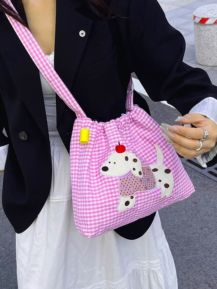 Stylish Dachshund Patchwork Gingham Shoulder Bag (5 Designs) - Ice Cream Cake