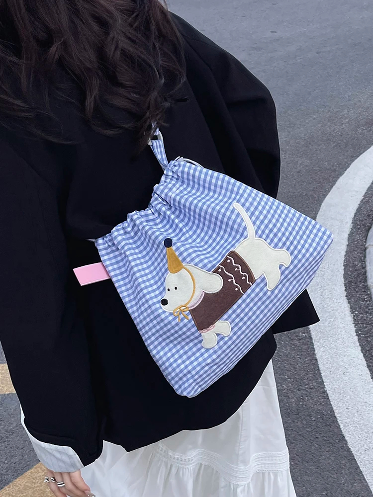 Stylish Dachshund Patchwork Gingham Shoulder Bag (5 Designs) - Ice Cream Cake