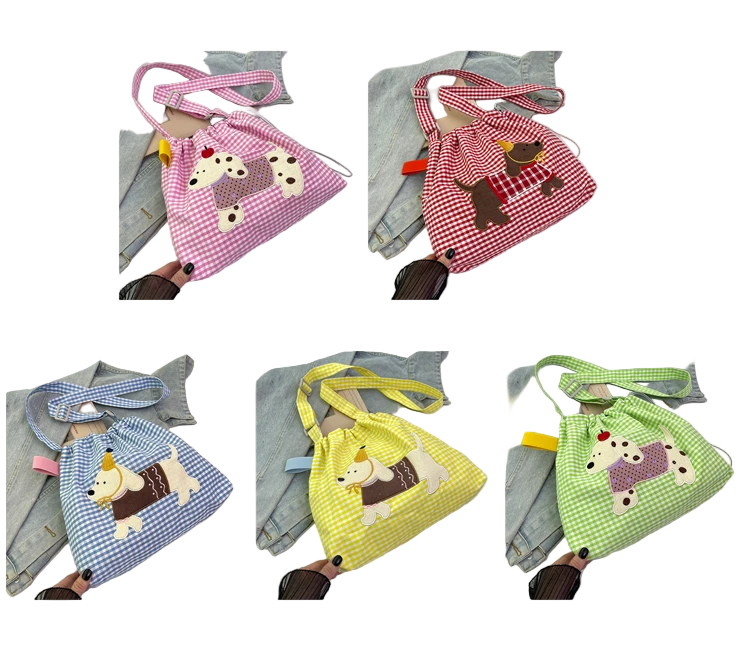 Stylish Dachshund Patchwork Gingham Shoulder Bag (5 Designs) - Ice Cream Cake