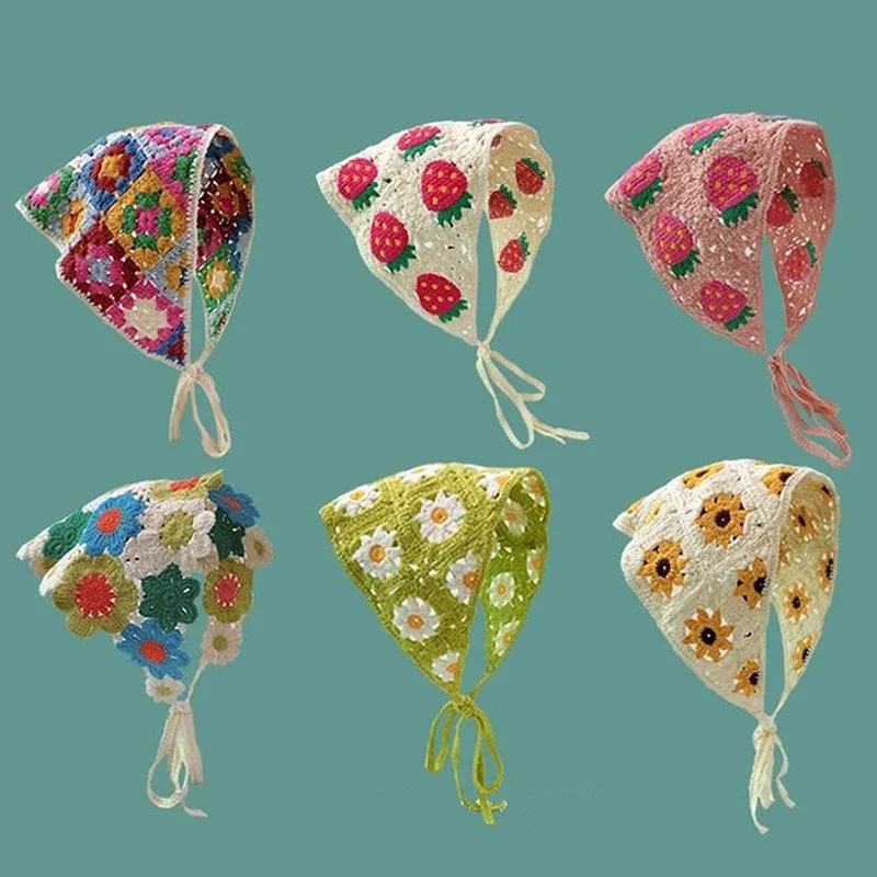 Crochet Flowers Triangle Scarf (12 Colours)