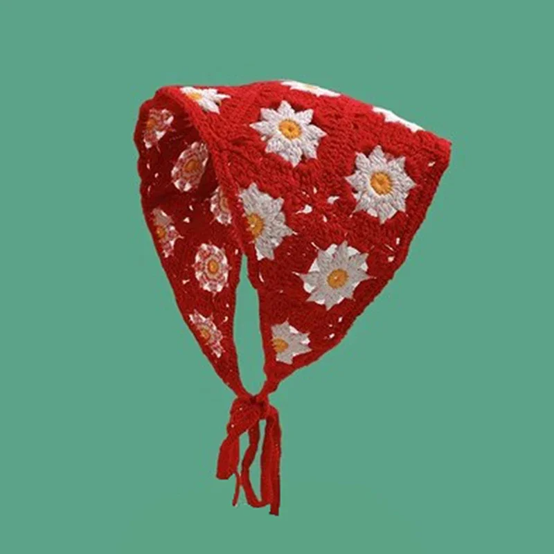 Crochet Flowers Triangle Scarf (12 Colours)