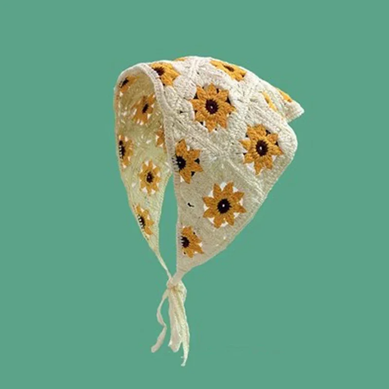 Crochet Flowers Triangle Scarf (12 Colours)