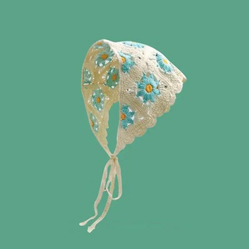 Crochet Flowers Triangle Scarf (12 Colours)