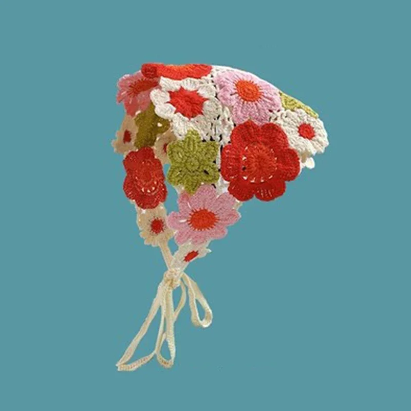 Crochet Flowers Triangle Scarf (12 Colours)